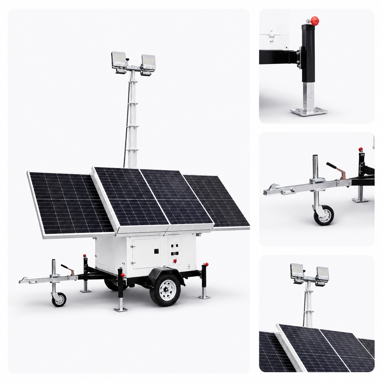 TWL-001 Solar Mobile Light Tower with Foldable Panels and Manual Mast