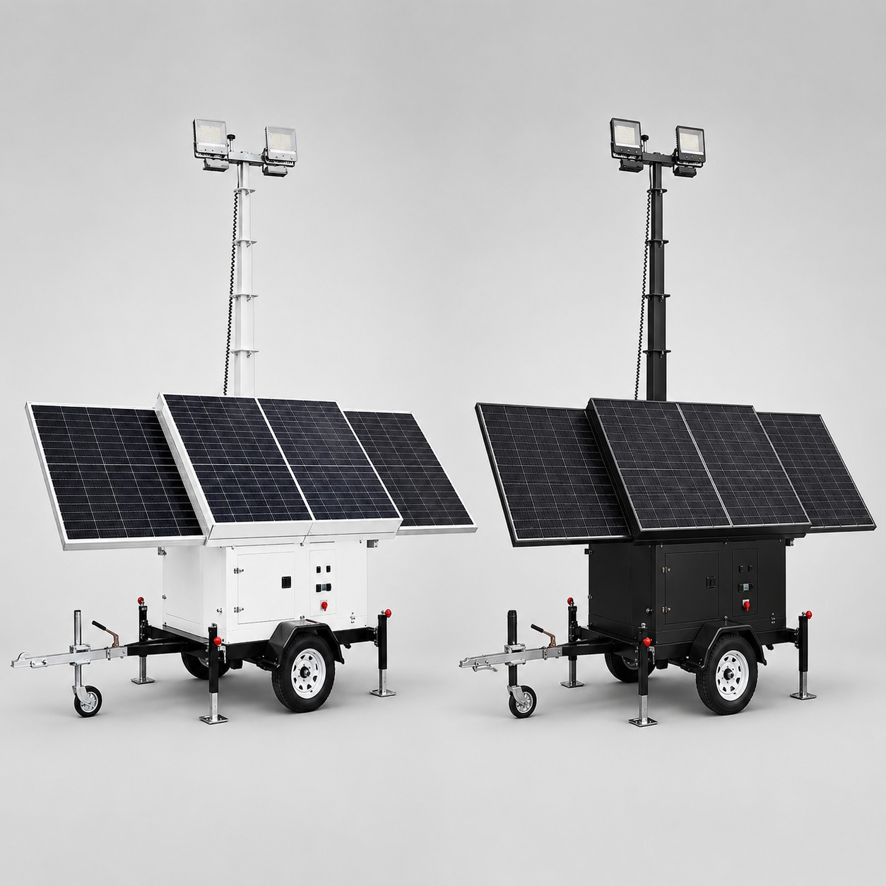 TWL-001 Solar Mobile Light Tower with Foldable Panels and Manual Mast