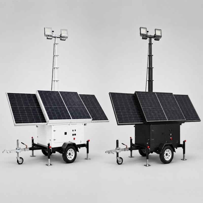 TWL-001 Solar Mobile Light Tower with Foldable Panels and Manual Mast