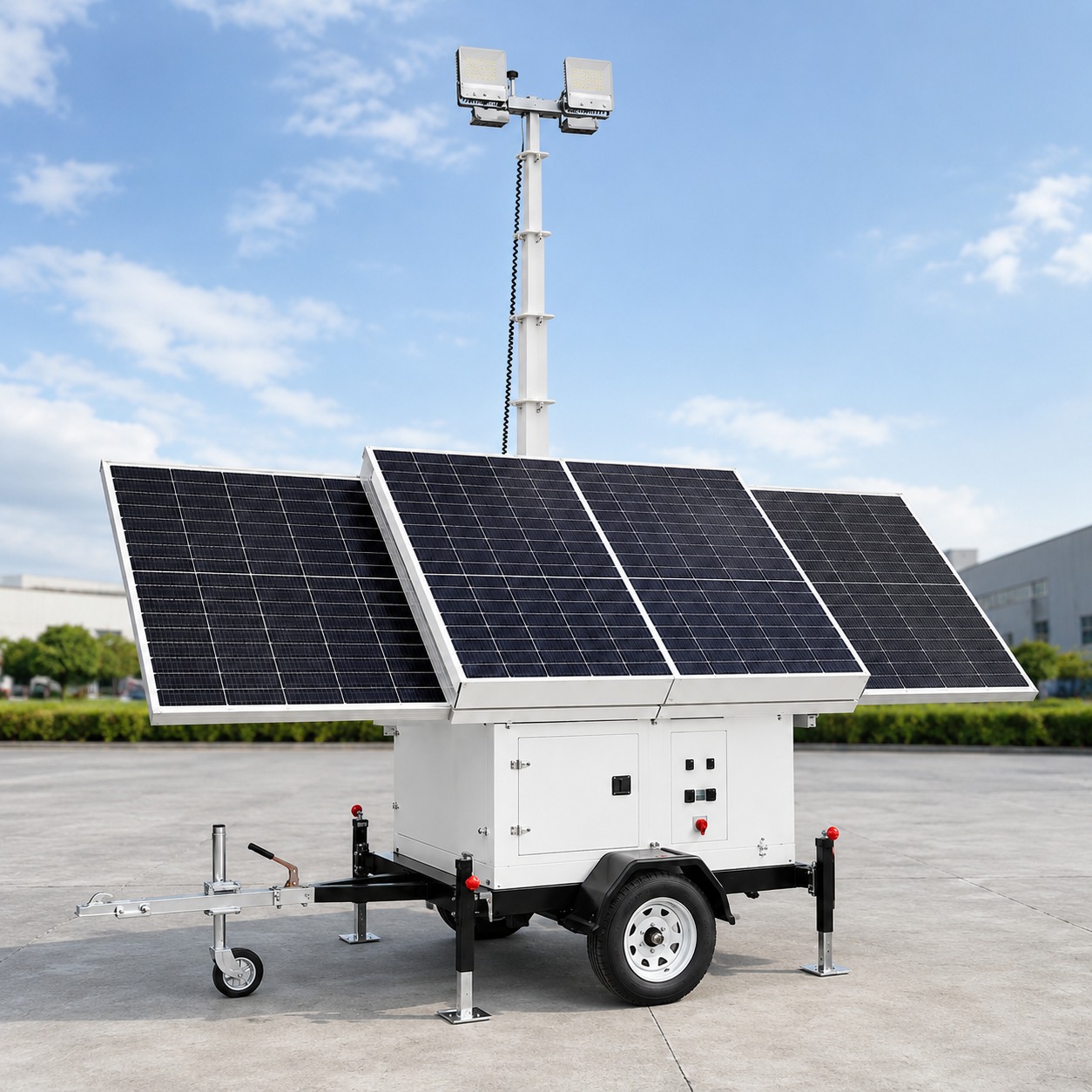 TWL-001 Solar Mobile Light Tower with Foldable Panels and Manual Mast