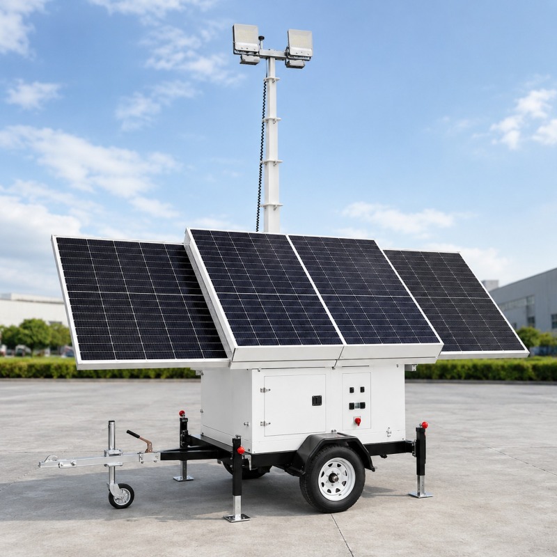 TWL-001 Solar Mobile Light Tower with Foldable Panels and Manual Mast
