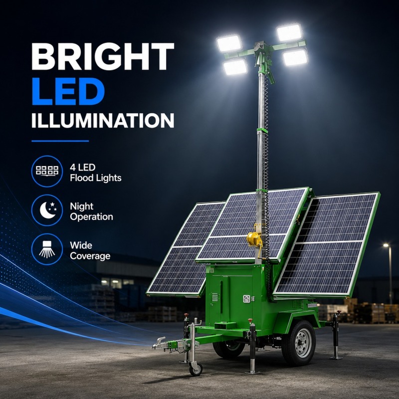 TWL-002 Green Solar LED Light Tower with Towable Trailer