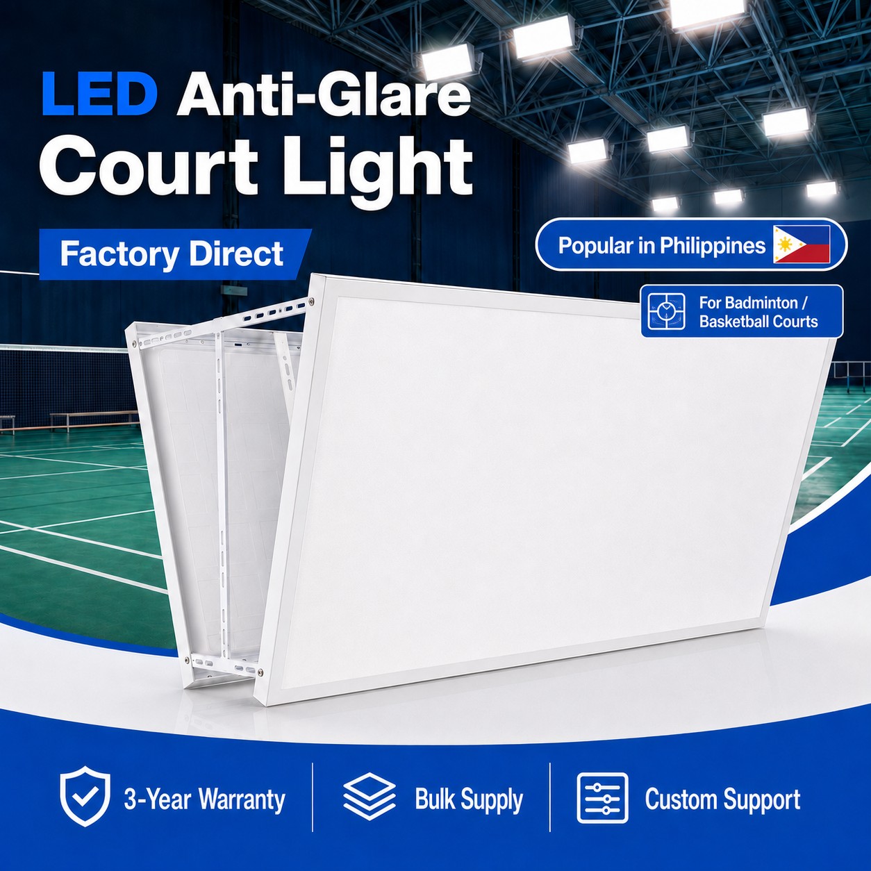 BD-001 LED Anti-Glare Badminton Court Panel Light