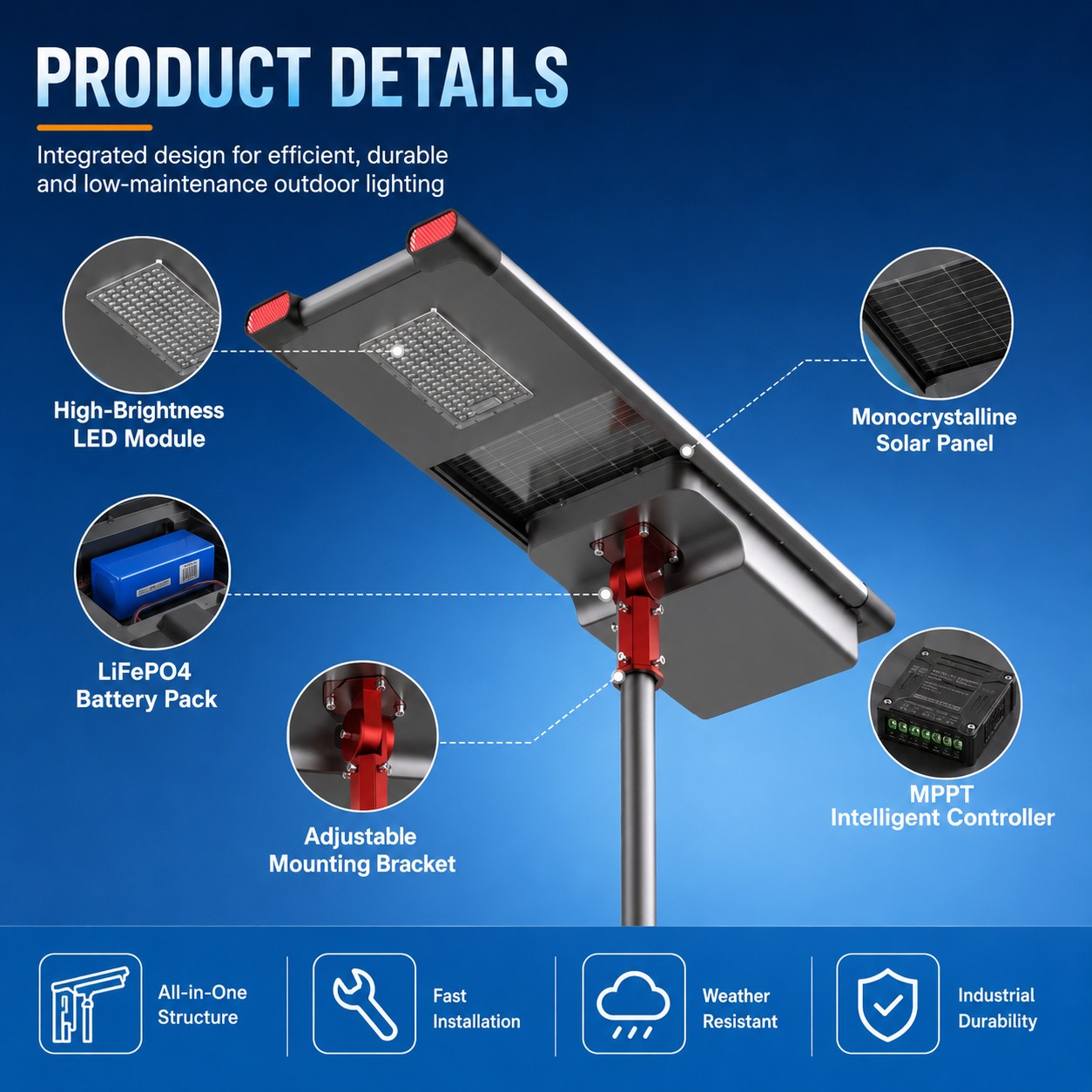 DL-YT-F Adjustable Integrated Solar Street Light 40W-120W