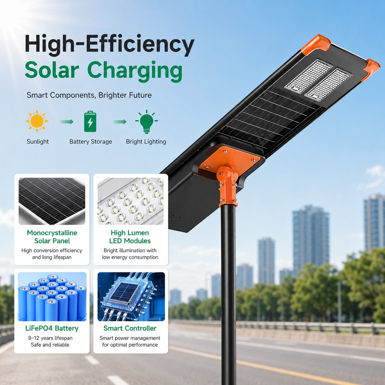 DL-YT-Z Adjustable All-in-One Solar Street Light 40W-150W