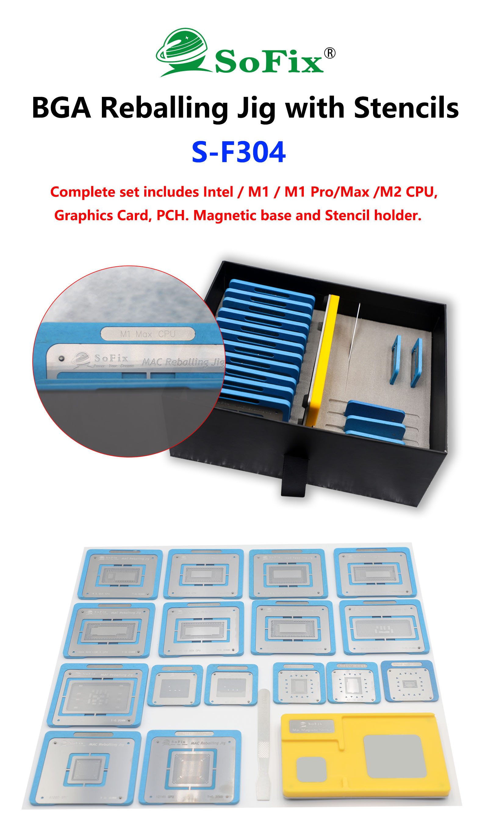 BGA Reballing Magnetic Stencil | CPU | GPU | PCH | Upgrade Kit, S-F304