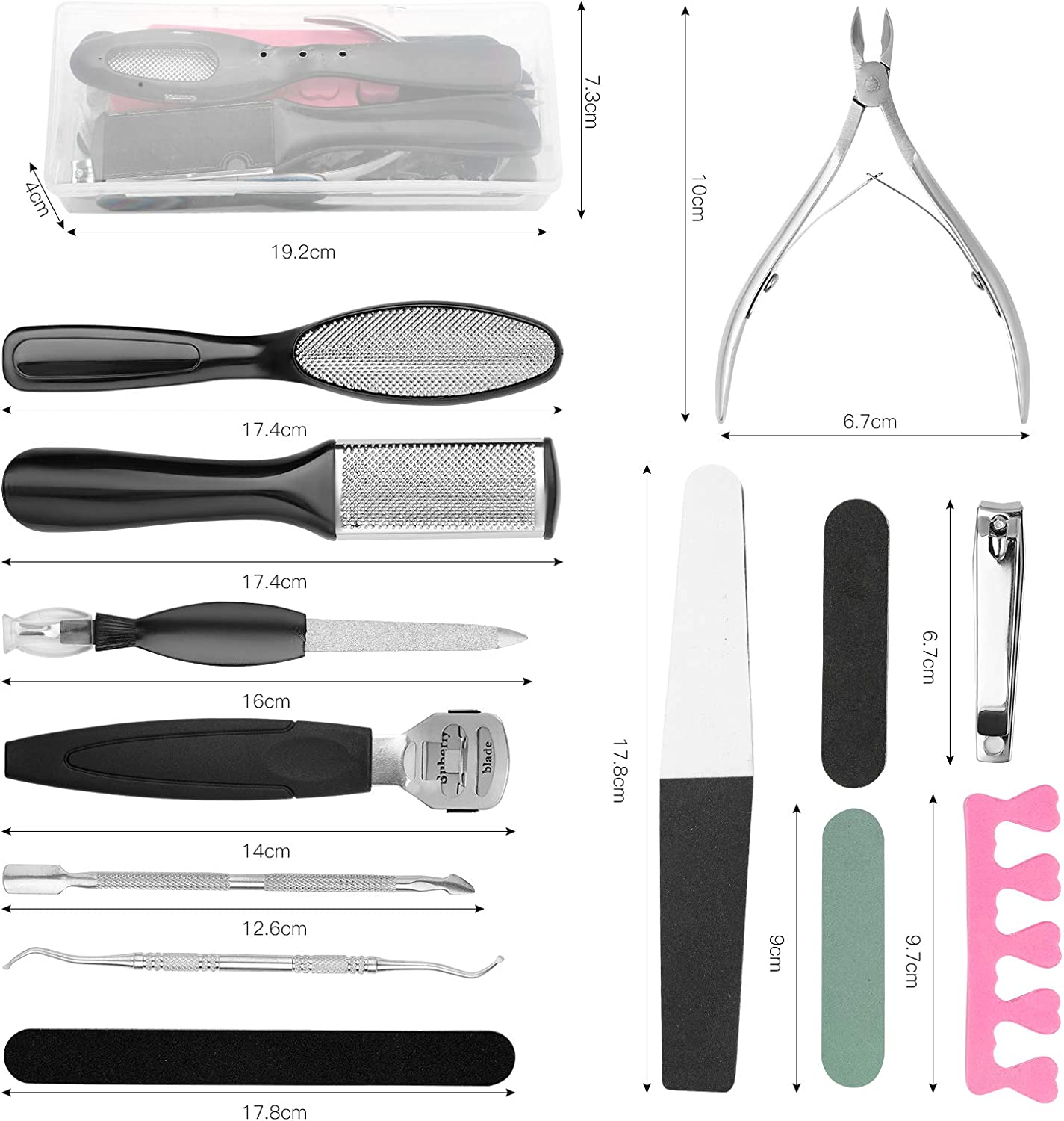 20 in 1 Pedicure Kit Professional Pedicure Tools Set Foot Care Scrubber Stainless Steel Pedicure Supplies Foot File Scraper Rasp Dead Skin Shaver Callus Remover
