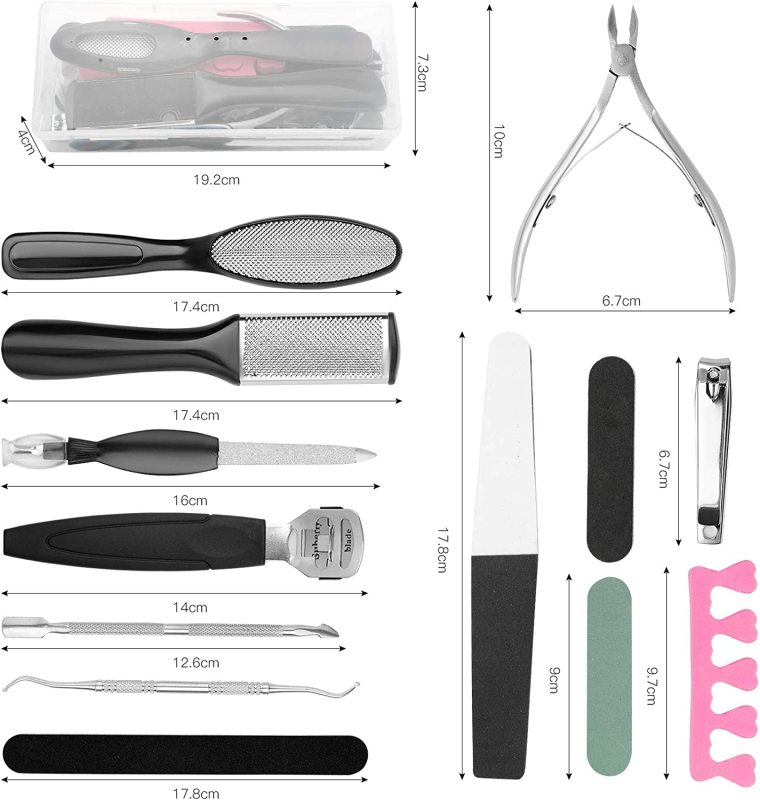 20 in 1 Pedicure Kit Professional Pedicure Tools Set Foot Care Scrubber Stainless Steel Pedicure Supplies Foot File Scraper Rasp Dead Skin Shaver Callus Remover