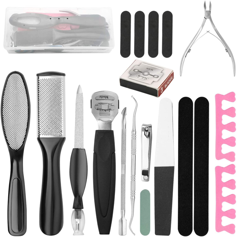 20 in 1 Pedicure Kit Professional Pedicure Tools Set Foot Care Scrubber Stainless Steel Pedicure Supplies Foot File Scraper Rasp Dead Skin Shaver Callus Remover