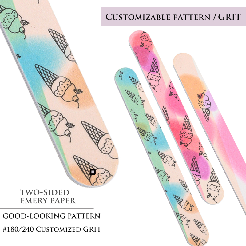 Customized Color Pattern Nail File with Display Professional Double Sided Nail Files Emery Board with Showing Stand