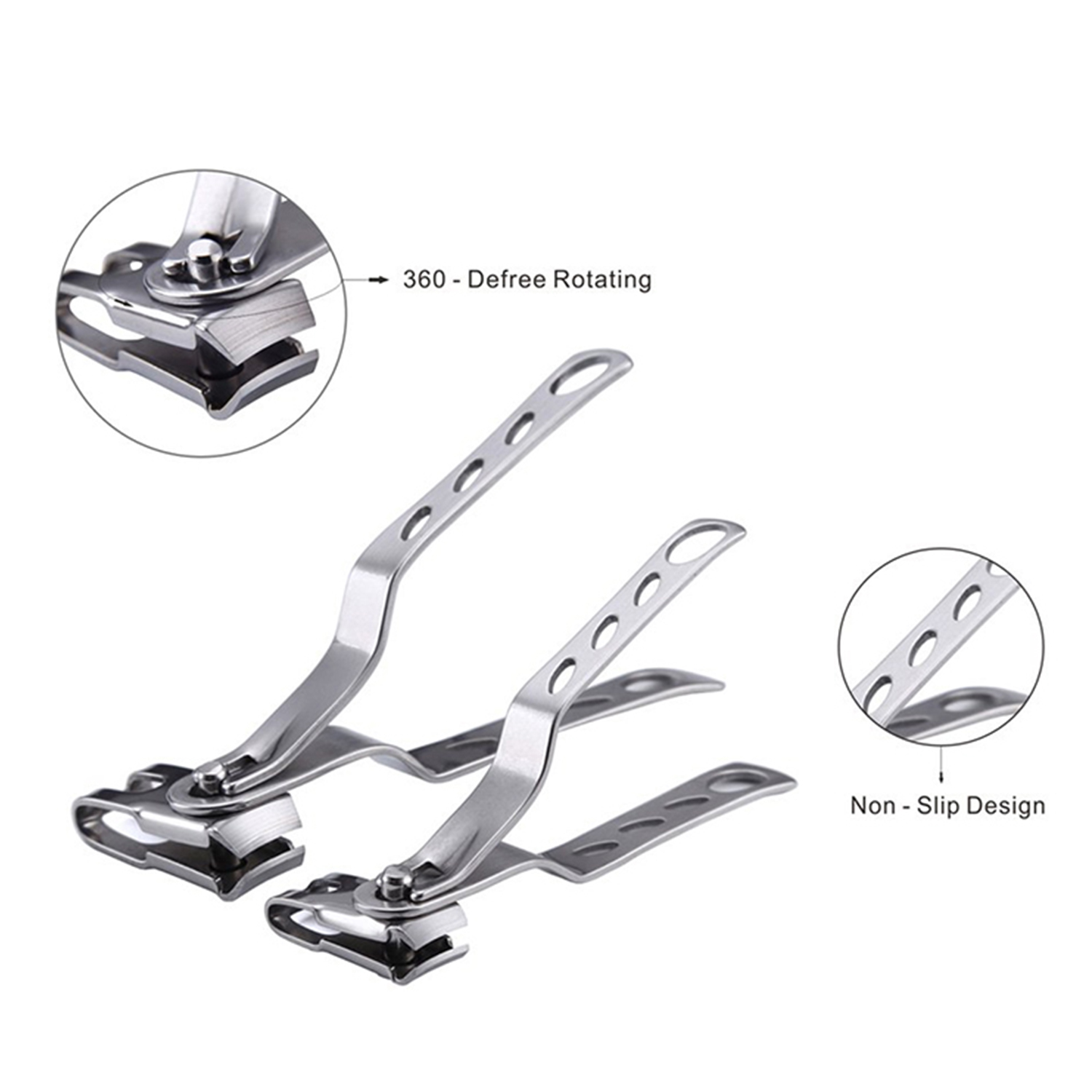 Nail Clippers with 360-Degree Rotating Head - Stainless Steel Fingernails and Toenails Cutter Lagre and Small Sizes (Silver)