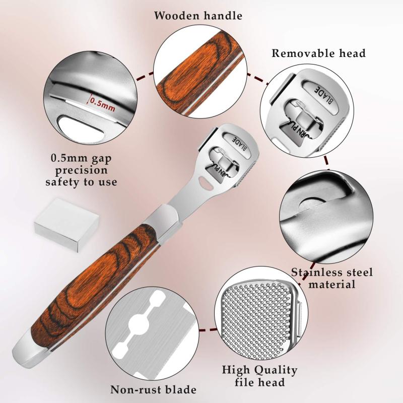 Foot Care Pedicure Callus Shaver Hard Skin Remover Wood Handle 10 Blades