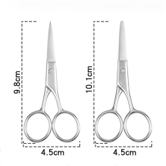 Facial Hair Small Grooming Scissors For Men Women - Eyebrow, Nose Hair, Mustache, Beard, Eyelashes, Ear Trimming Kit - Curved and Rounded Safety Tip Clippers For Hair Cutting