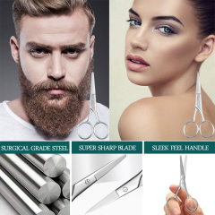 Facial Hair Small Grooming Scissors For Men Women - Eyebrow, Nose Hair, Mustache, Beard, Eyelashes, Ear Trimming Kit - Curved and Rounded Safety Tip Clippers For Hair Cutting