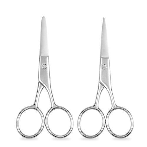 Facial Hair Small Grooming Scissors For Men Women - Eyebrow, Nose Hair, Mustache, Beard, Eyelashes, Ear Trimming Kit - Curved and Rounded Safety Tip Clippers For Hair Cutting