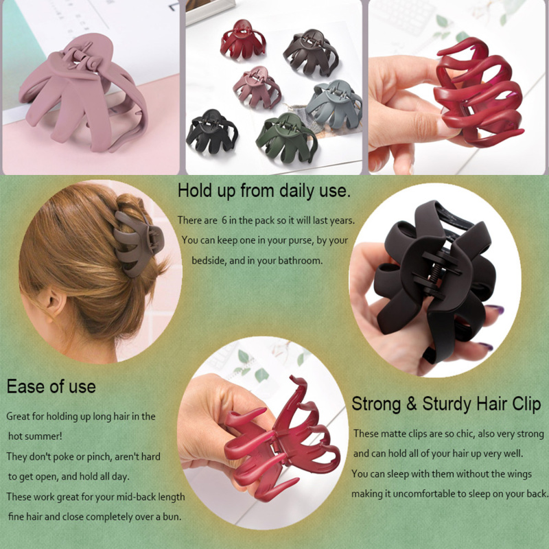 octopus Hair Claw Clips, Big Hair Clips for Thin Thick Hair, Strong Hold Jaw Clip, Decorative Matte Claw Clips, Nonslip Hair Clamps, Hair Styling Accessories for Girls Women