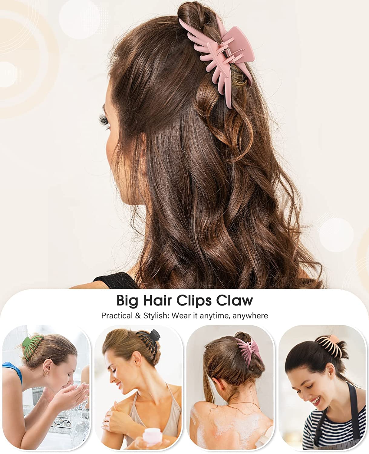 4 PK Nonslip Large Hair Claw Clips for Thick and Thin Hair,Strong Hold Big Hair Clips Fashion Hair Styling Accessories Christmas Gifts for Women Girls