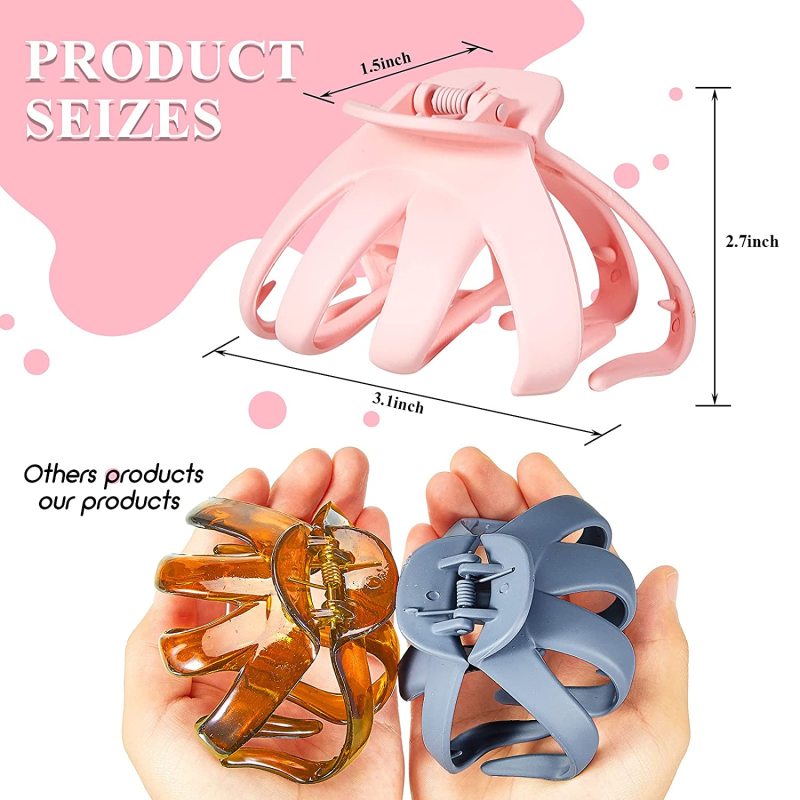 octopus Hair Claw Clips, Big Hair Clips for Thin Thick Hair, Strong Hold Jaw Clip, Decorative Matte Claw Clips, Nonslip Hair Clamps, Hair Styling Accessories for Girls Women