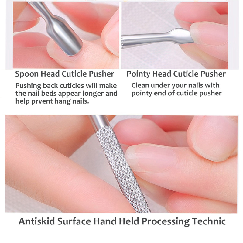 Professional Stainless Steel Cuticle Pusher, Durable Pedicure Manicure Tools for Fingernails and Toenails