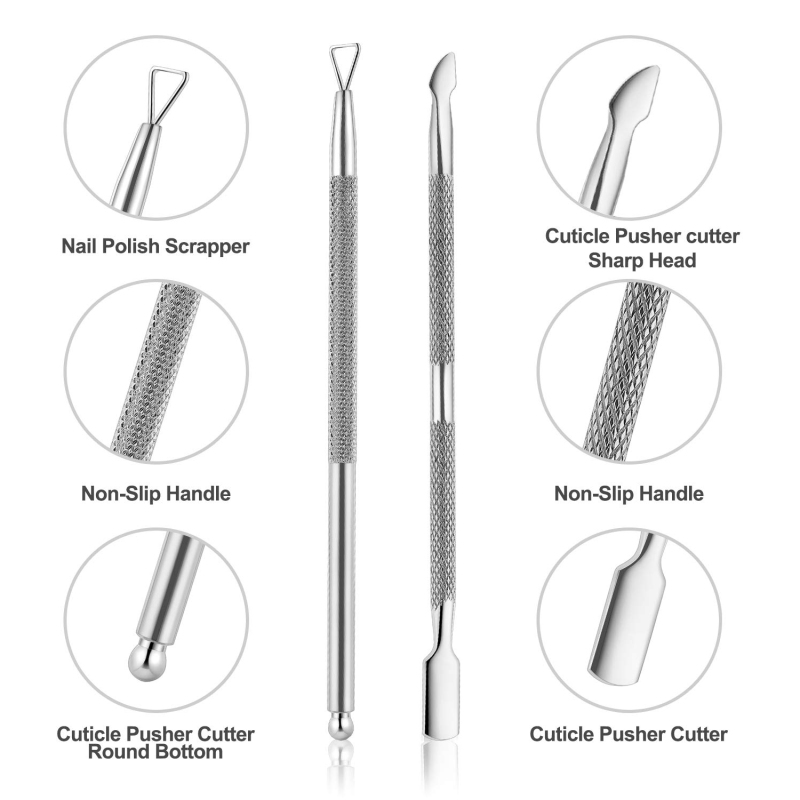 Professional Stainless Steel Cuticle Pusher, Durable Pedicure Manicure Tools for Fingernails and Toenails