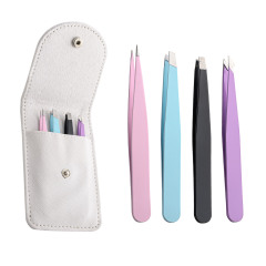 4 Pcs Eyebrow Tweezer Set for Women, Precision Tweezer for Eyebrows with Curved Scissors for Ingrown Hair, Hair Plucking Daily Beauty Tools with Leather Case