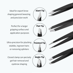 4 Pcs Eyebrow Tweezer Set for Women, Precision Tweezer for Eyebrows with Curved Scissors for Ingrown Hair, Hair Plucking Daily Beauty Tools with Leather Case