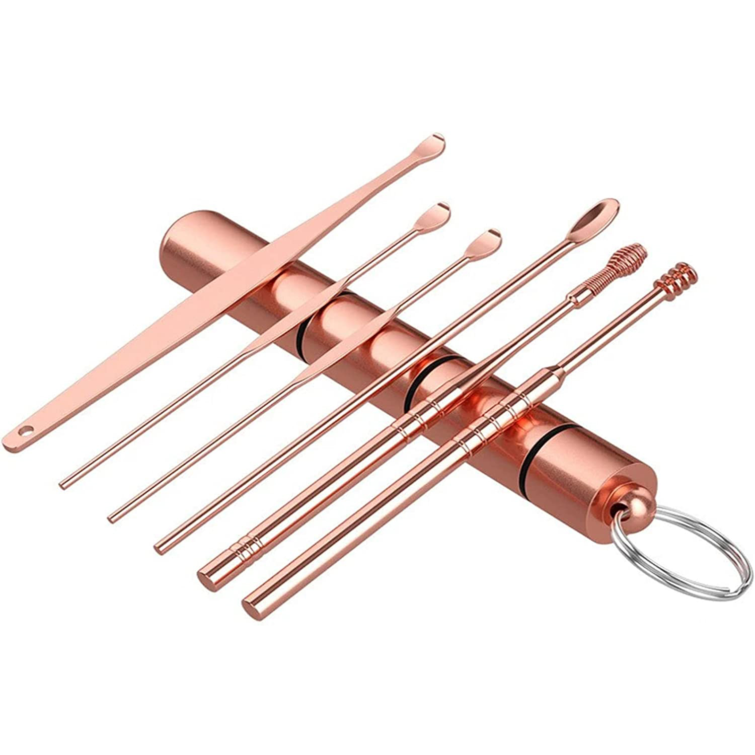 6Pcs Ear Pick Earwax Removal Kit, Ear Wax Remover Tool with Cleaning Brush and Metal Storage Box , Sliver