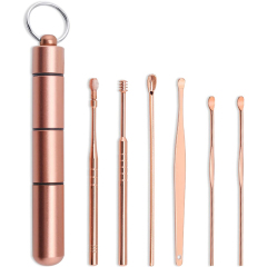 6Pcs Ear Pick Earwax Removal Kit, Ear Wax Remover Tool with Cleaning Brush and Metal Storage Box , Sliver