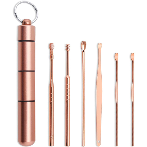 6Pcs Ear Pick Earwax Removal Kit, Ear Wax Remover Tool with Cleaning Brush and Metal Storage Box , Sliver