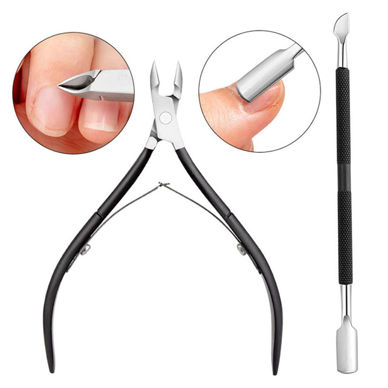 2 Pcs Nail Nipper Cuticle Trimmer with Cuticle Pusher and Cutter
