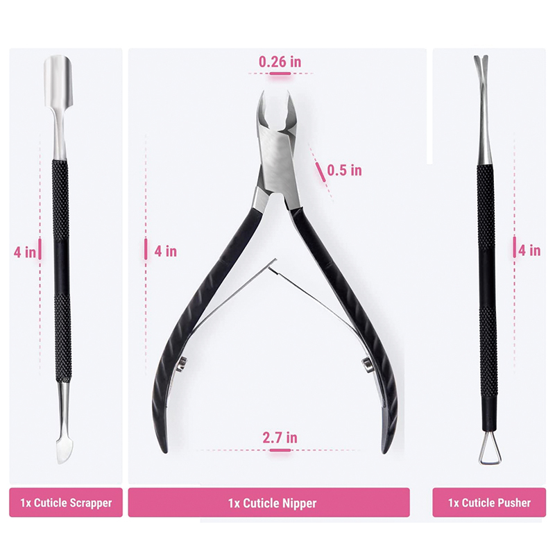 Stainless Steel Nail Nipper Set With Cuticle Pusher & Dead Skin Fork