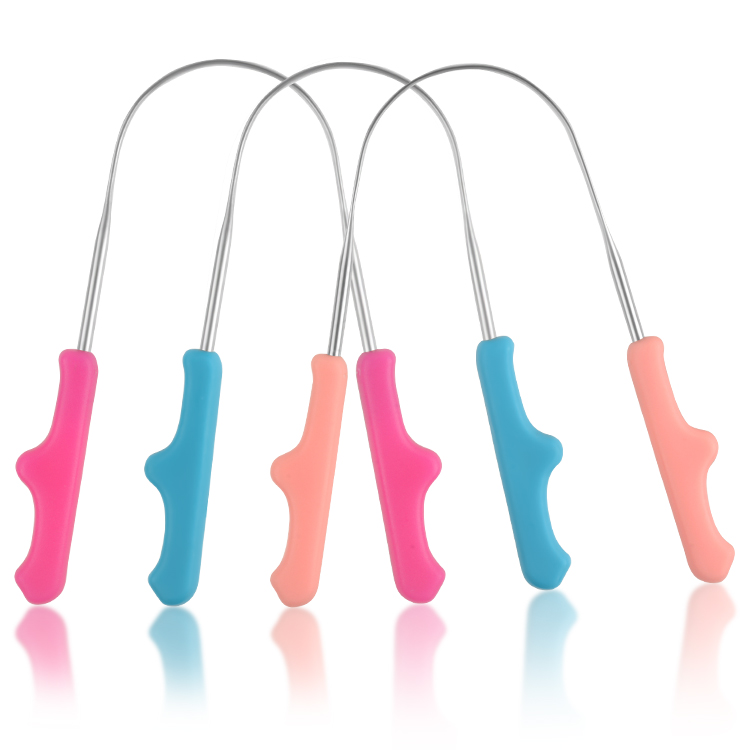 Plastic Handle Stainless Metal Tongue Scraper