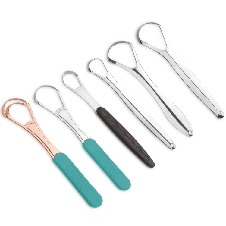 Stainless Steel Tongue Scraper With Plastic Handle Silver