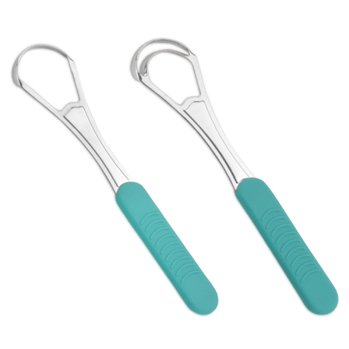 Stainless Steel Tongue Scraper With Plastic Handle Silver