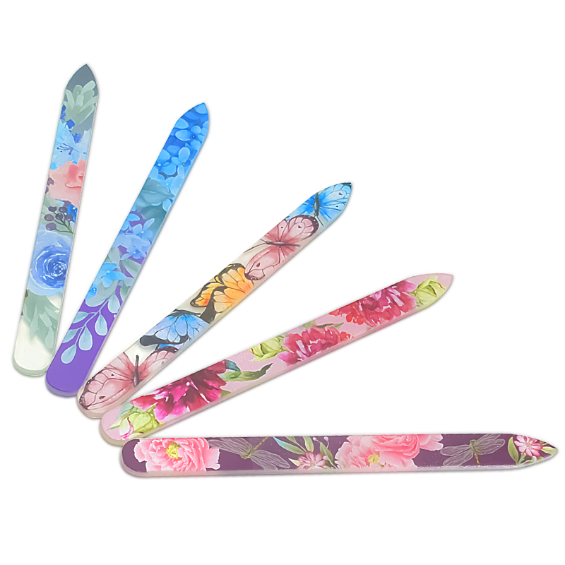 Premium Crystal Glass Nail Files With Colorful Flower Patterns