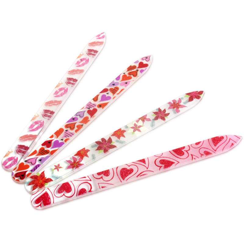4 Pack Glass Nail Files with Colorful Printed Pattern