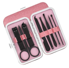 Ultimate Grooming Manicure Pedicure Tool Set of 15 Pcs (Pink, Black, Grey)