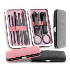 Ultimate Grooming Manicure Pedicure Tool Set of 15 Pcs (Pink, Black, Grey)
