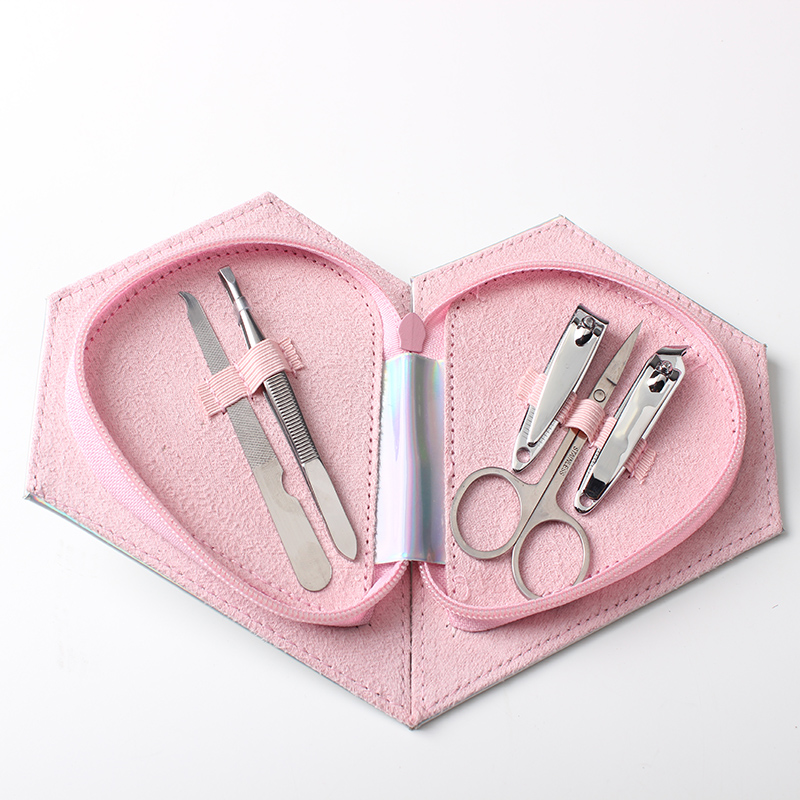 Nail Clippers Kit Manicure Set With Diamond Heart-shaped Case (Pink)