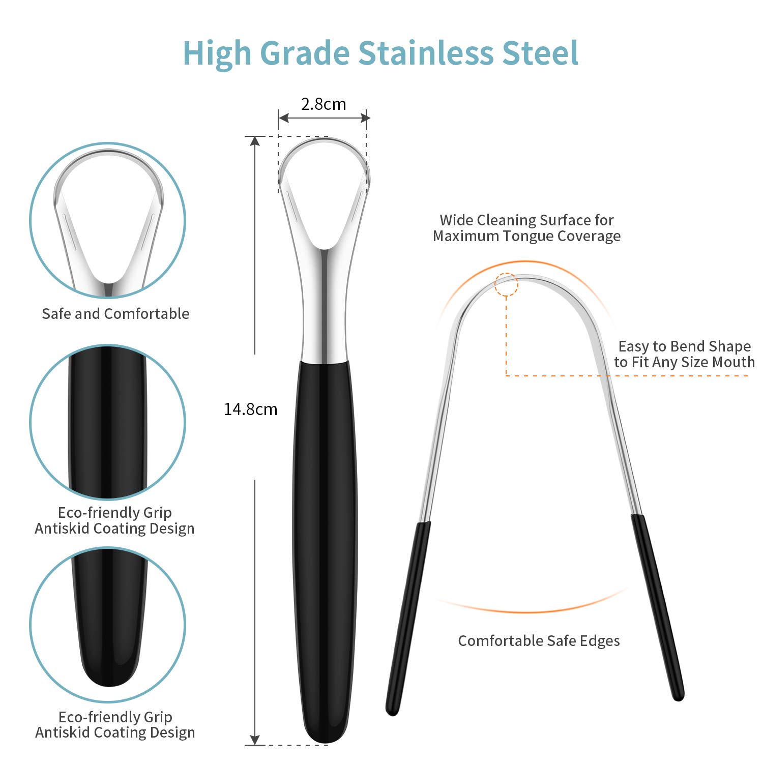 Stainless Steel Metal Tongue Scrapers Cleaners Brushes Oral Reusable