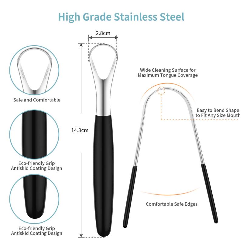 Stainless Steel Metal Tongue Scrapers Cleaners Brushes Oral Reusable