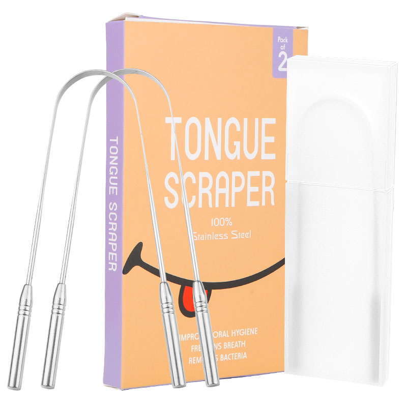 Tongue Scraper with Case (2 Pack) Medical Grade 100% Stainless Steel