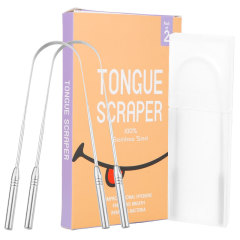 Tongue Scraper with Case (2 Pack) Medical Grade 100% Stainless Steel