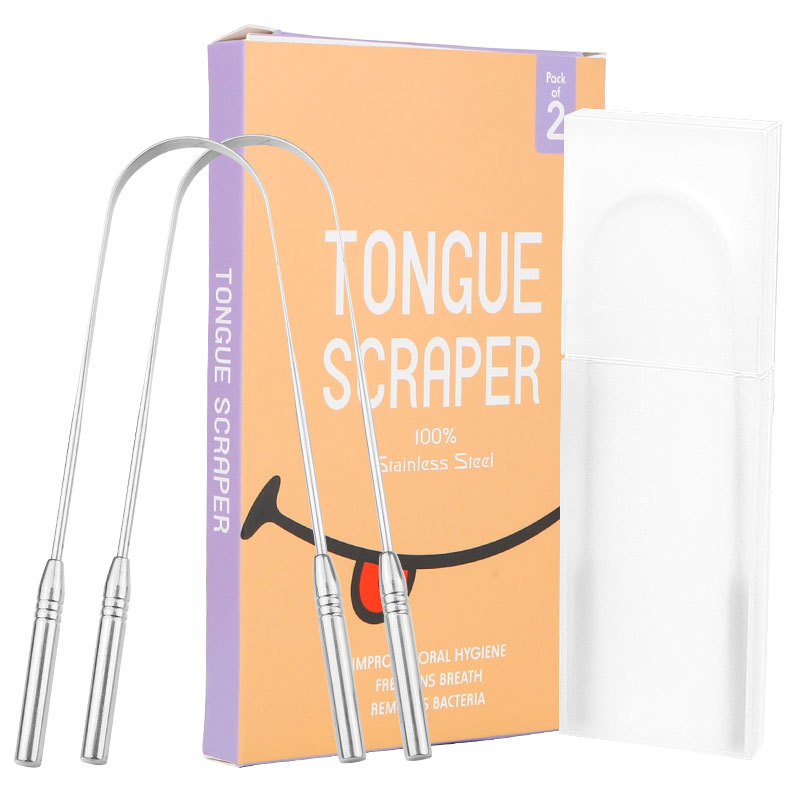 Tongue Scraper with Case (2 Pack) Medical Grade 100% Stainless Steel