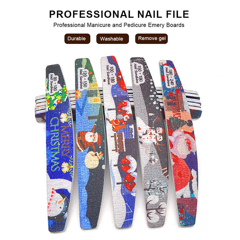 Christmas Double-sided Emery board Nail File 180 Grit Half-round Sanding Nail Buffer