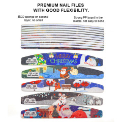 Christmas Double-sided Emery board Nail File 180 Grit Half-round Sanding Nail Buffer