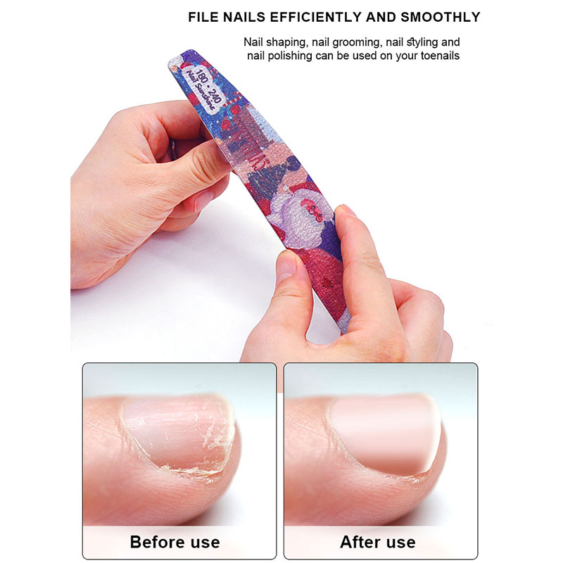 Christmas Double-sided Emery board Nail File 180 Grit Half-round Sanding Nail Buffer