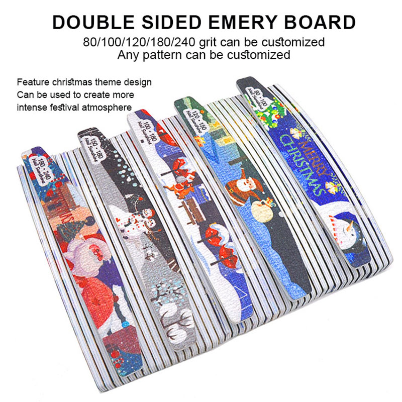 Christmas Double-sided Emery board Nail File 180 Grit Half-round Sanding Nail Buffer