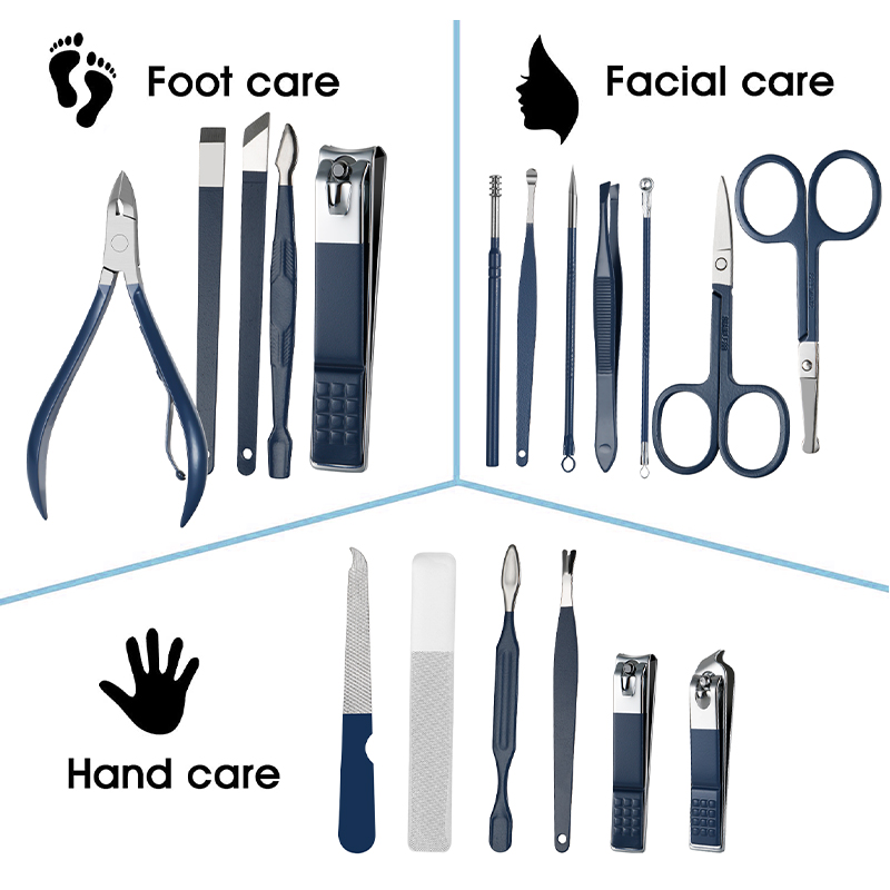 18 IN 1 Manicure Pedicure Set Stainless Steel Nail Care Tools Grooming Kit