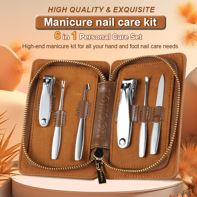 6 Pcs Manicure Set With Leather Case Professional Personal Care Tool Kit